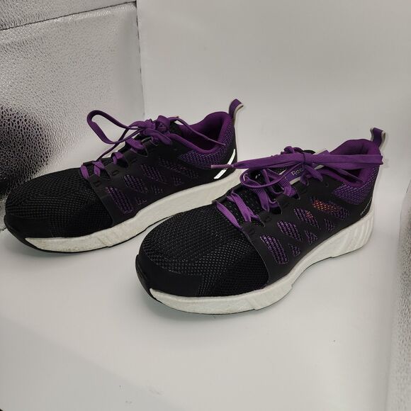 Reebok Fusion Flexweave Work Shoes Women 7.5 M BlackComposite Toe Missing Insole - Picture 12 of 16